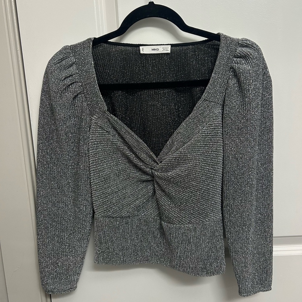 Mango shimmer cropped long sleeve blouse